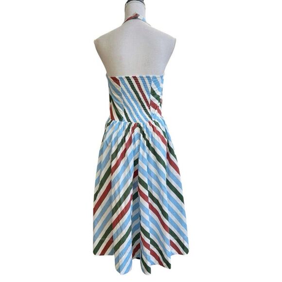 Maeve Anthro Halter Striped Cotton Midi Fit Flare Sundress Backless Sz S - Picture 3 of 6